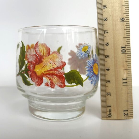 Set of Four Vintage Clear Floral Tumblers Glasses Orange, Blue, Yellow - Picture 5 of 6